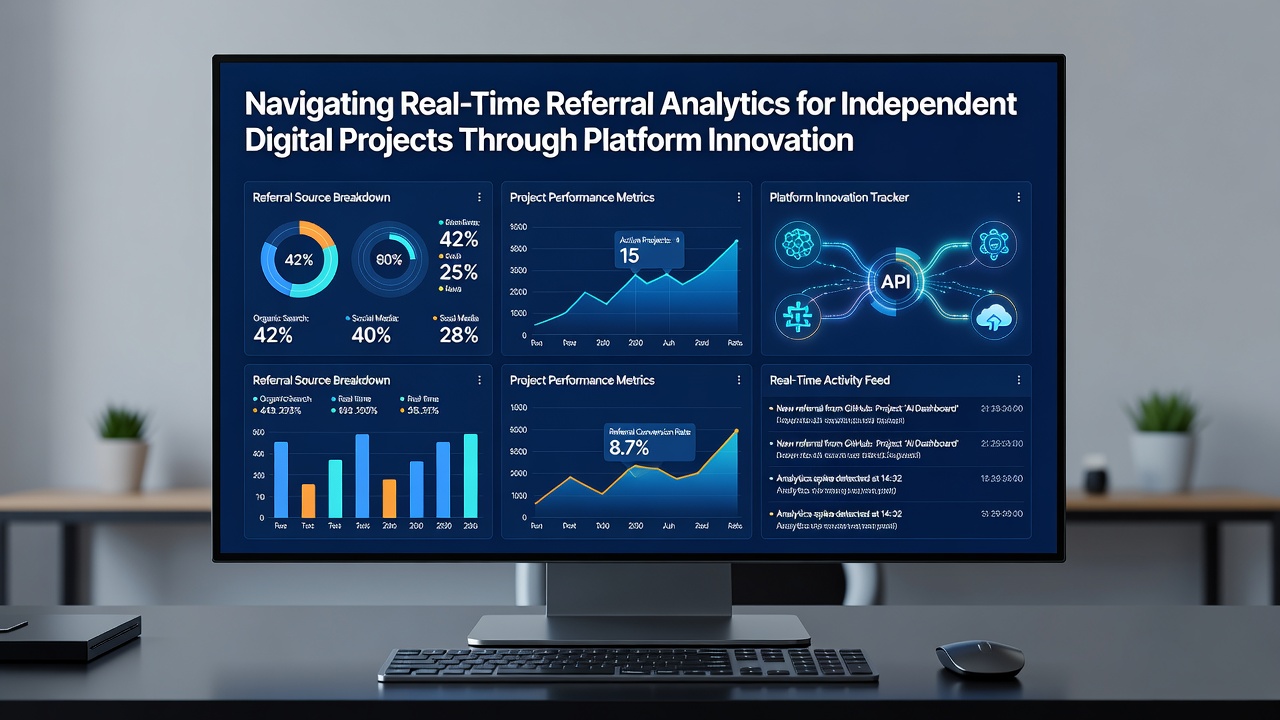 Visualization of platform innovations connecting referral data streams across multiple independent digital projects